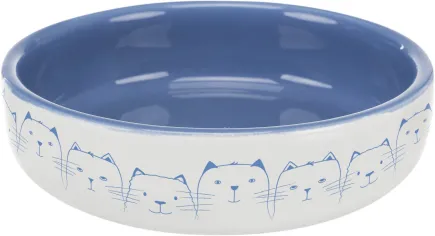 Миска Trixie для котів коротконосих порід, керамічна, 15 см, 300 мл (світло-синя/біла)