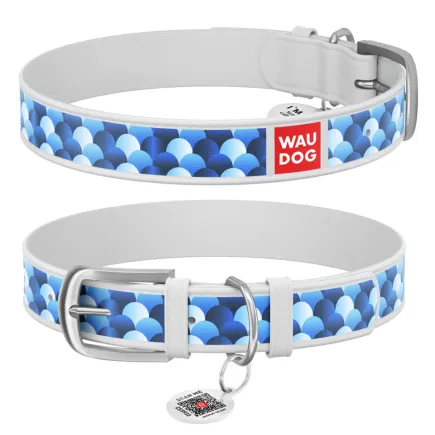 Нашийник WAUDOG Design з малюнком "Луска", преміум шкіра, металева пряжка (ширина 12 мм, довжина 19-25 см) білий