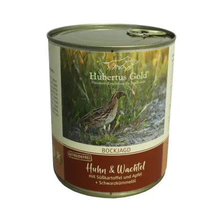 Hubertus Gold Huhn & Wachtel. Консерви для собак. Курка та перепілка з бататом, яблуком та олією чорного кмину, 800 г