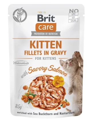 Корм вологий для кошенят Brit Care Cat Fillets in Gravy with Savory Salmon філе в соусі з лососем, пауч, 85 г