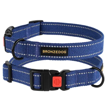 Нашийник для собак Bronzedog Сotton рефлекторний х/б брезент синій M