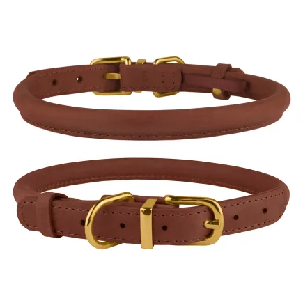 Нашийник для собак круглий шкіряний BronzeDog Crazy Коньячний XS