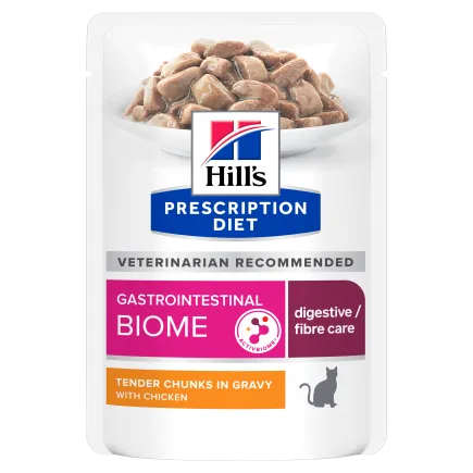 Hill’s Prescription Diet Gastrointestinal Biome Вологий корм для котів при захворюваннях шлунково-кишкового тракту, з куркою, пауч, 85 г