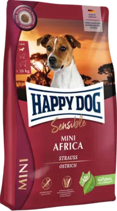 Сухий корм Happy Dog Mini Africa для собак дрібних порід вагою до 10 кг при алергіях та харчовій непереносимості зі страусом та картопляними пластівцями, 300 г