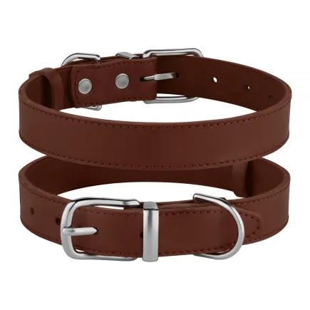 Нашийник для Собак Шкіряний BronzeDog Classic з Хромованою Фурнітурою Коричневий 2XS