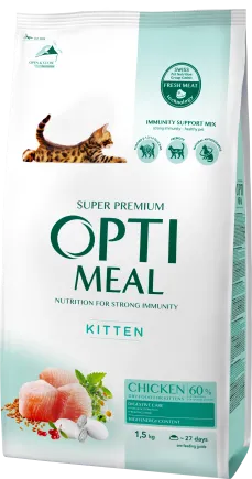 OPTIMEAL™. Повнораціонний сухий корм для кошенят - курка, 1,5 кг