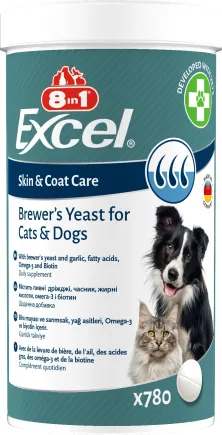 Вітаміни 8in1 Excel Brewers Yeast для собак та котів, пивні дріжджі з часником, для шкіри та шерсті, 780 шт