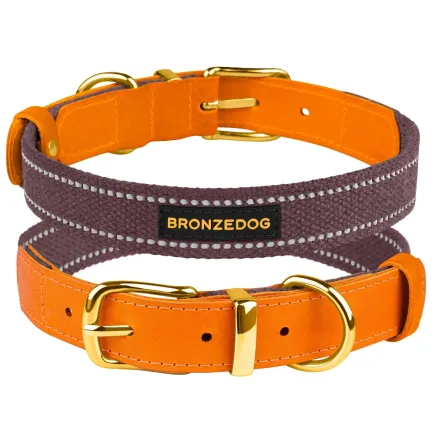 Нашийник для Собак Bronzedog Сotton Рефлекторний х/б+шкіра з Ремінною Пряжкою Черрі XL