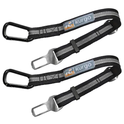 Kurgo Direct to Seatbelt Tether КУРГО ПРИВ’ЯЗНИЙ РЕМЕНЬ до автомобільного ременя безпеки для собак, 2шт. Чорно-сірий
