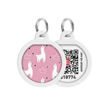 Адресник для собак та котів металічний WAUDOG Smart ID з QR паспортом, малюнок "Лами", круг, Д 25 мм