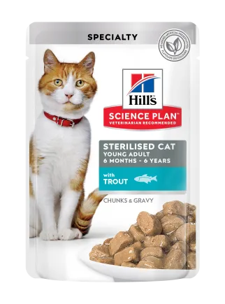Hill's Science Plan Young Adult Sterilised Вологий корм для стерилізованих молодих дорослих котів, з фореллю, пауч, 85г