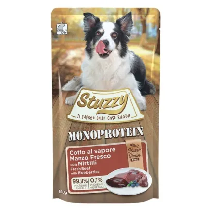 Stuzzy Monoprotein Beef with Blueberries Беззерновий монопротеїновий вологий корм для собак яловичина з чорницею (пауч) 150г
