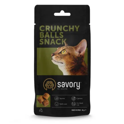 Хрумкі ласощі Savory Cats Snacks Crunchy Balls для дорослих вибагливих котів, кульки з котячою м'ятою 60 г