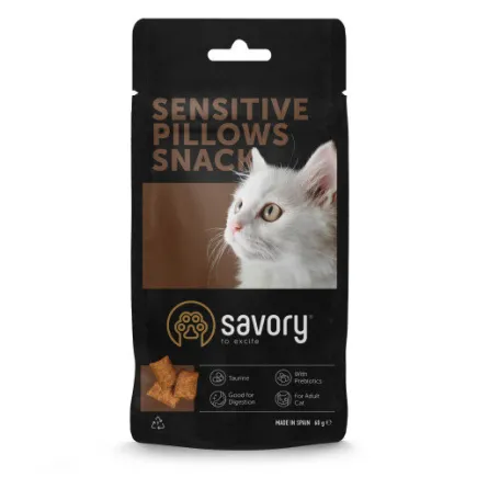 Хрумкі ласощі Savory Cats Snacks Pillows Sensitive для дорослих котів з чутливим травленням 60 г