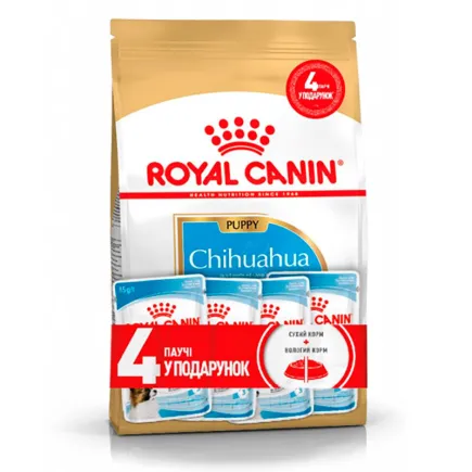 Сухий корм Royal Canin CHIHUAHUA PUPPY для цуценят породи Чихуахуа 1,5 кг + Wet Xsmall Puppy 85 г х 4 шт