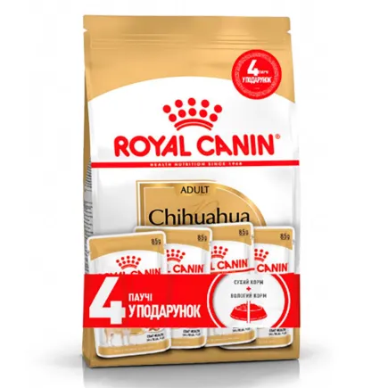 Сухий корм Royal Canin CHIHUAHUA ADULT для дорослих собак породи Чихуахуа 1,5 кг + Wet Chihuahua Ad 85 г х 4 шт