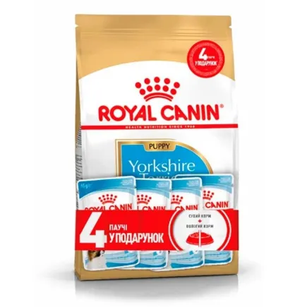 Сухий корм Royal Canin YORKSHIRE PUPPY для цуценят породи Йоркшир-тер'єр 1,5 кг + Wet Xsmall Puppy 85 г х 4 шт