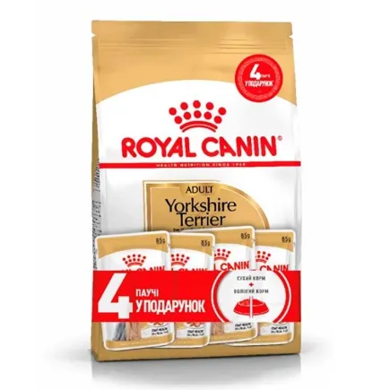 Сухий корм Royal Canin YORKSHIRE ADULT для дорослих собак породи Йоркшир-тер'єр 1,5 кг + Wet Yorkshire Ad 85 г х 4 шт