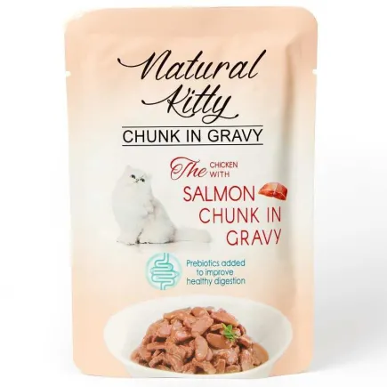 Natural Kitty Chunk in Gravy Chiken with Tuna Повноцінний вологий корм для котів у вигляді шматочків курки та лосося у соусі, 85 г