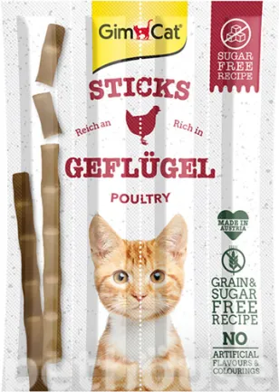 Ласощі GimCat для котів, палички з м'ясом птиці, 4 шт по 5 г