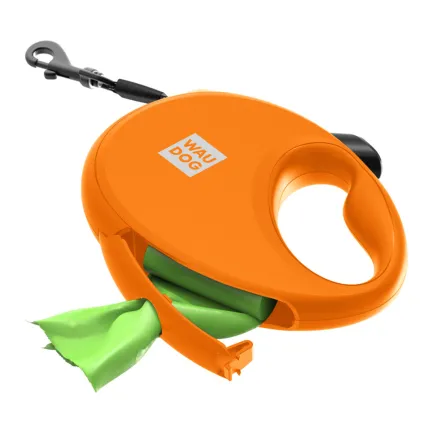 Повідець-рулетка для собак WAUDOG R-leash з контейнером для пакетів, світловідбивна стрічка, S, до 12 кг, 3 м, помаранчевий — Фото 6