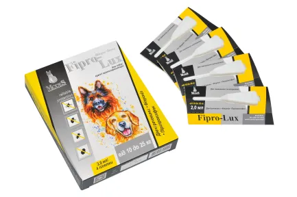 Фіпро-Люкс (Fipro-Lux) протипаразитарні краплі для котів та собак 10-25кг, 2,0 мл, MODES (від бліх, від кліщів)