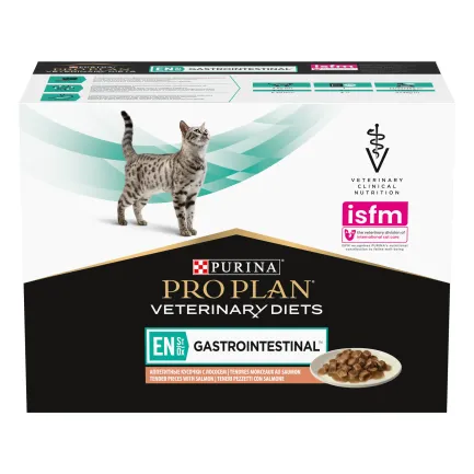 Вологий дієтичний корм PRO PLAN VETERINARY DIETS EN Gastrointestinal для кошенят та дорослих котів для зменшення розладів кишкової абсорбції та годівлі у період відновлення, одужання з лососем 10х85 г