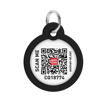 Адресник для собак і котів металевий WAUDOG Smart ID з QR паспортом, малюнок "Леопард", коло, Д 30 мм — Фото 2