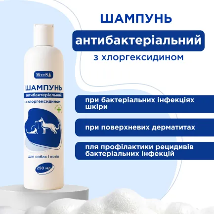 Шампунь антибактеріальний з хлоргексидином для собак і котів, 250 мл, MODES — Фото 1