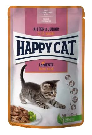 Вологий корм Happy Cat Kitten &amp; Junior LandEnte у вигляді шматочків в cоусі для кошенят з качкою