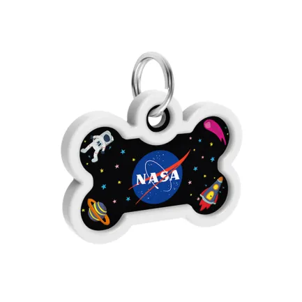 Адресник для собак і котів металевий WAUDOG Smart ID з QR паспортом, малюнок "NASA", кістка, Д 40 мм, Ш 28 мм — Фото 3