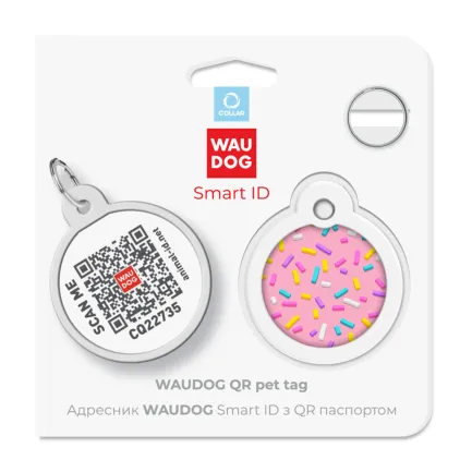Адресник для собак і котів металевий WAUDOG Smart ID з QR паспортом, малюнок "МаршКрейдалоу", коло, Д 30 мм — Фото 4