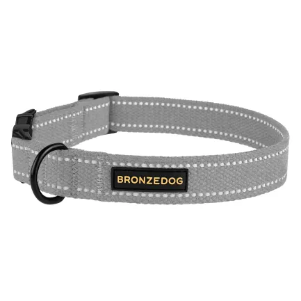 Нашийник для собак Bronzedog Сotton рефлекторний бавовняний брезент з металевою пряжкою сірий L — Фото 2
