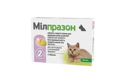 Таблетки KRKA Мілпразон від глистів для котів вагою менше 2 кг, 4 мг/10 мг, 2 таб