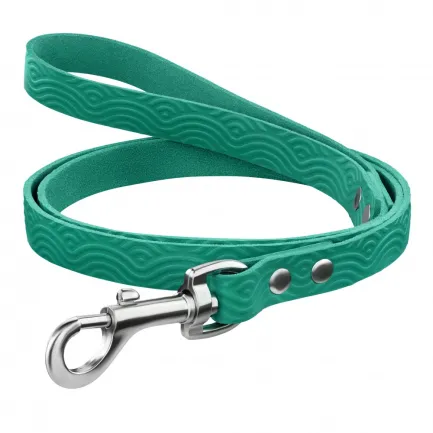 Повідець для Собак Шкіряний BronzeDog Classic з тисненням Бірюзовий S