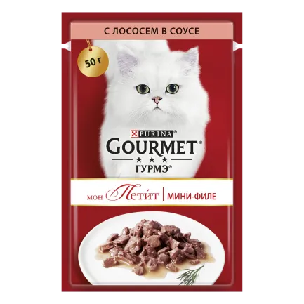 Вологий корм GOURMET Mon Petit для дорослих котів шматочки з лососем в соусі 50 г