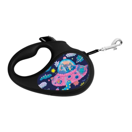 Повідець-рулетка для собак WAUDOG R-leash, малюнок "Рік та Морті 1", L, до 50 кг, 5 м, світловідбиваюча стрічка чорний