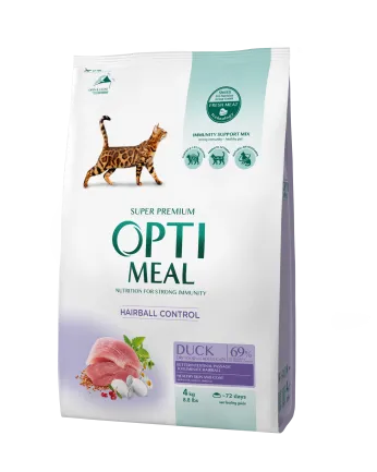 OPTIMEAL сухий корм для котів з ефектом виведення шерсті - качка 4 кг
