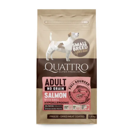 Quattro Adult Salmon Small Breed корм для дорослих собак дрібних порід з лососем та крилем 7 кг