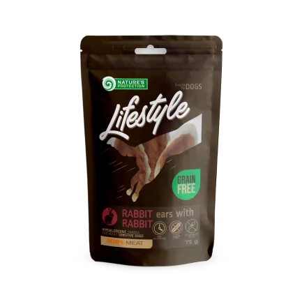 Ласощі для собак, сушені кролячі вуха з кроликом, Nature's Protection Lifestyle Snack For Dogs Dried Rabbit Ears With Rabbit 75г