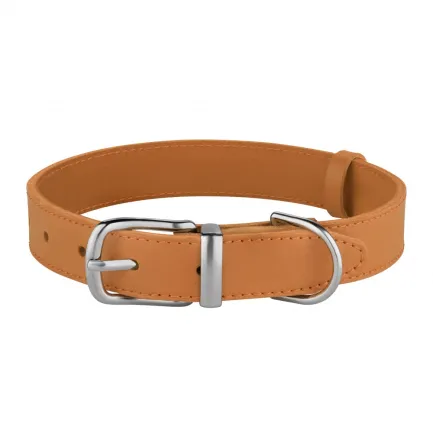 Нашийник для Собак Шкіряний BronzeDog Classic з Хромованою Фурнітурою Гірчичний 2XS — Фото 1