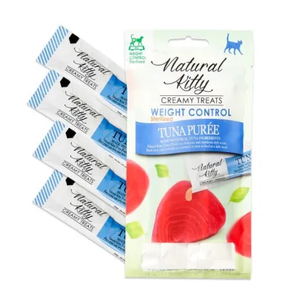 Natural Kitty Fuctional Creamy Treat Tuna Puree Weight Control/Sterilised Крем-снеки для котів, пюре з тунця (контроль ваги/для стерилізованих), 4х12г