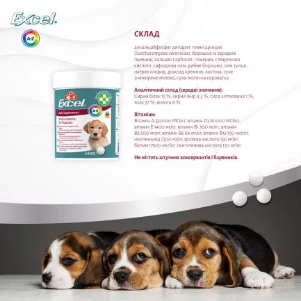Вітаміни 8in1 Excel Multi Vitamin Puppy для цуценят та молодих собак, мультивітамін, 100 шт — Фото 9