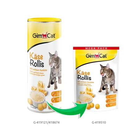 Вітамінізовані таблетки для котів GimCat Kase Rollis сирні кульки, пауч, 425 г — Фото 1