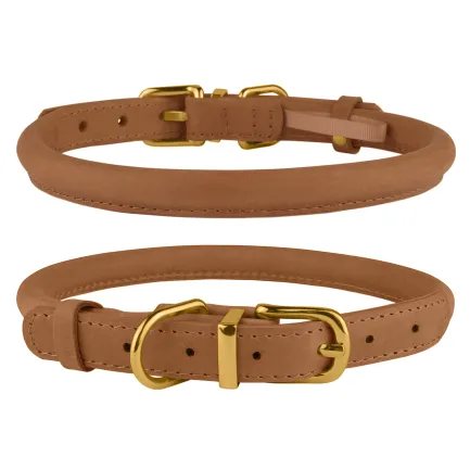 Нашийник для собак круглий шкіряний BronzeDog Crazy Світло-Коричневий XL
