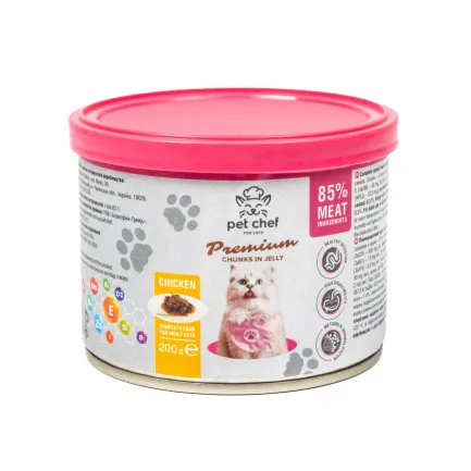 Корм вологий для дорослих котів Pet Chef, шматочки в желе з куркою 200 г