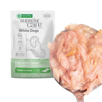 Nature's Protection Superior Care White Dogs Adult Tuna &amp; Sea Bass Додатковий вологий корм для собак з білим забарвленням з тунцем і морським окунем, 70 г — Фото 4