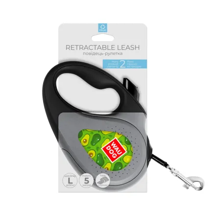 Повідець-рулетка для собак WAUDOG R-leash, малюнок "Авокадо", L, до 50 кг, 5 м, світловідбиваюча стрічка — Фото 3