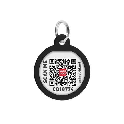 Адресник для собак і котів металевий WAUDOG Smart ID з QR паспортом, малюнок "Леопард", коло, Д 25 мм — Фото 2