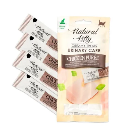Natural Kitty Fuctional Creamy Treat Chicken Puree Urinary Care Крем-снеки для котів, куряче пюре (догляд за сечовивідними шляхами), 4х12г